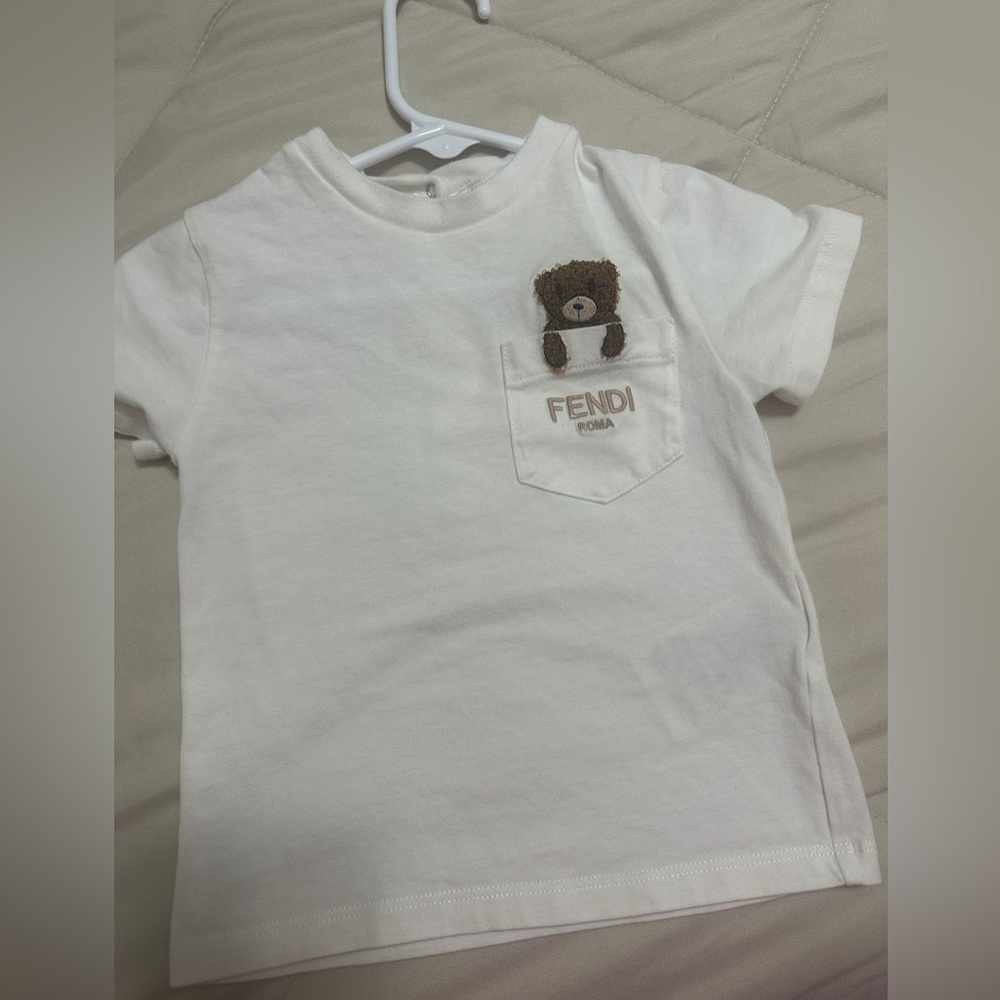 Fendi Kids White T-Shirt with Bear Embroidery